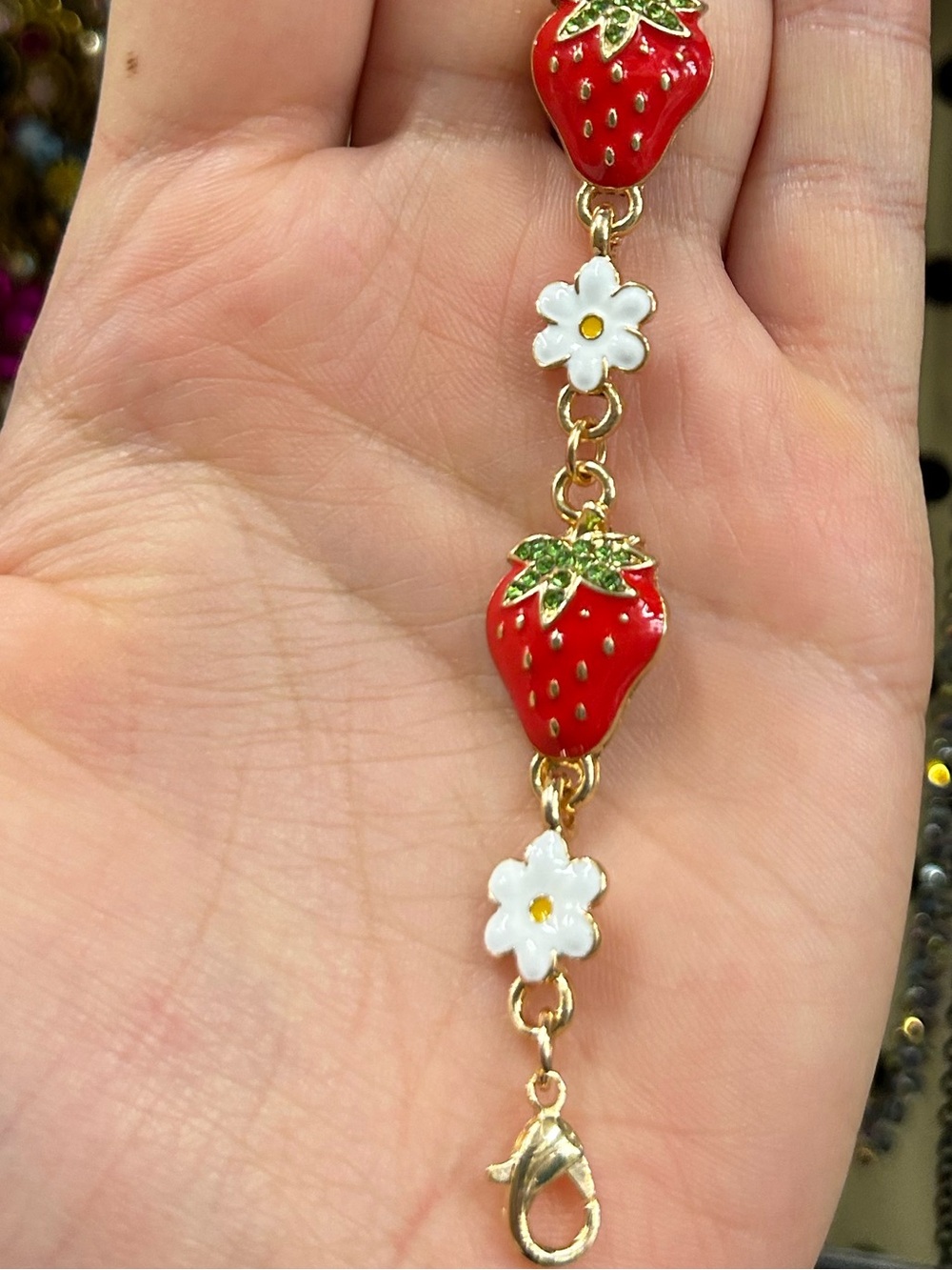 Strawberry & Daisy Charm Bracelet - Red and White